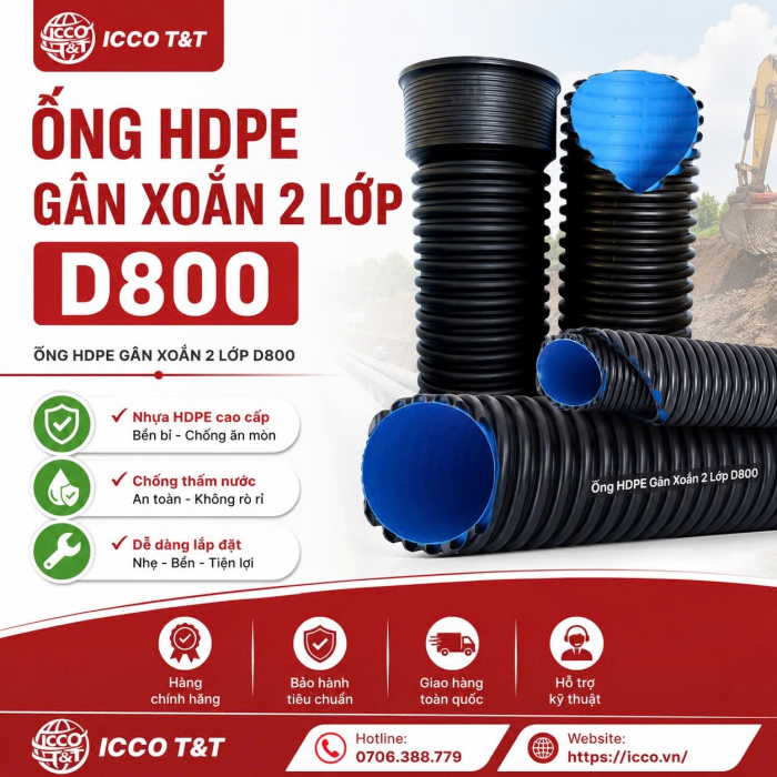 ỐNG HDPE GÂN XOẮN 2 LỚP D800