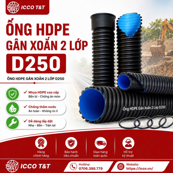 ỐNG HDPE GÂN XOẮN 2 LỚP D250