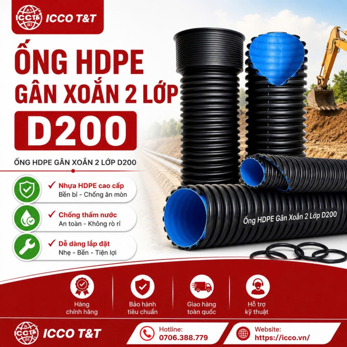 ỐNG HDPE GÂN XOẮN 2 LỚP D200