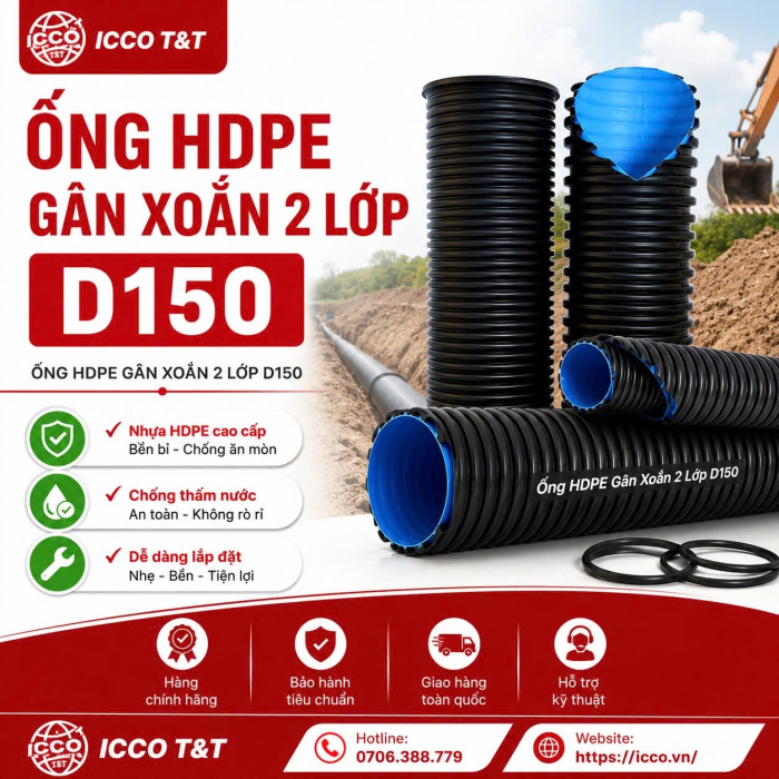 ỐNG HDPE GÂN XOẮN 2 LỚP D150