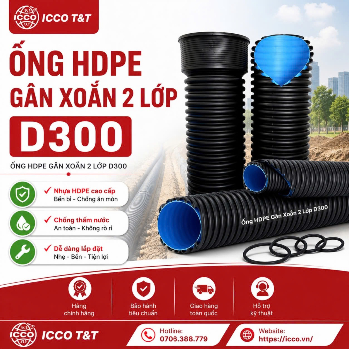 ỐNG HDPE GÂN XOẮN 2 LỚP D300