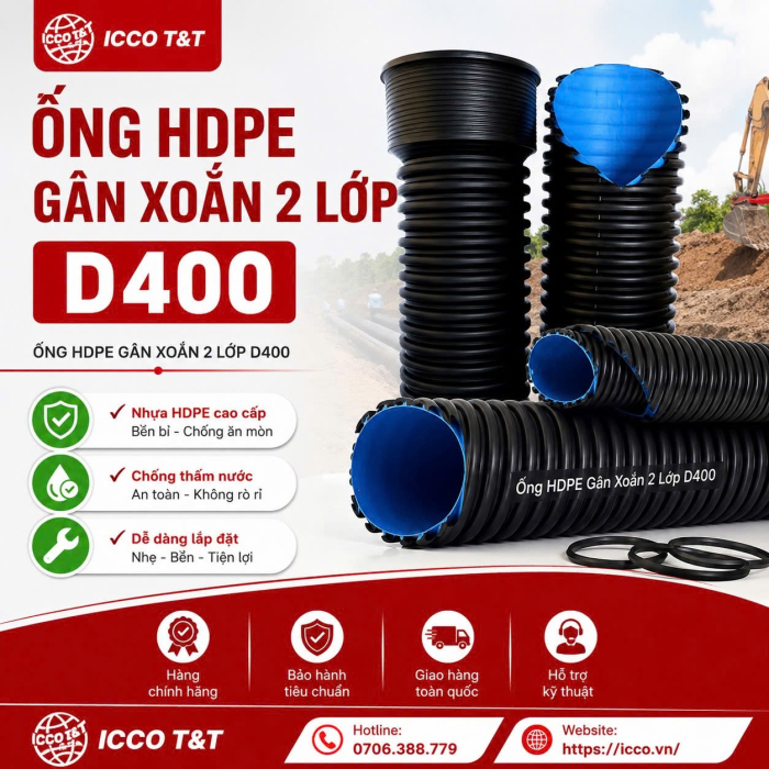 ỐNG HDPE GÂN XOẮN 2 LỚP D400