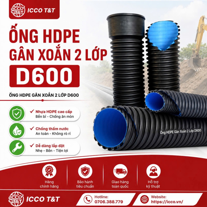 ỐNG HDPE GÂN XOẮN 2 LỚP D600
