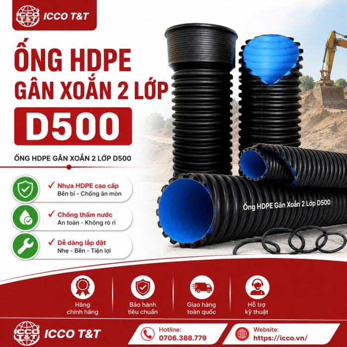 ỐNG HDPE GÂN XOẮN 2 LỚP D500