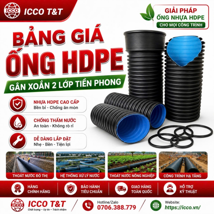 BẢNG GIÁ ỐNG NHỰA HDPE GÂN XOẮN 2 LỚP