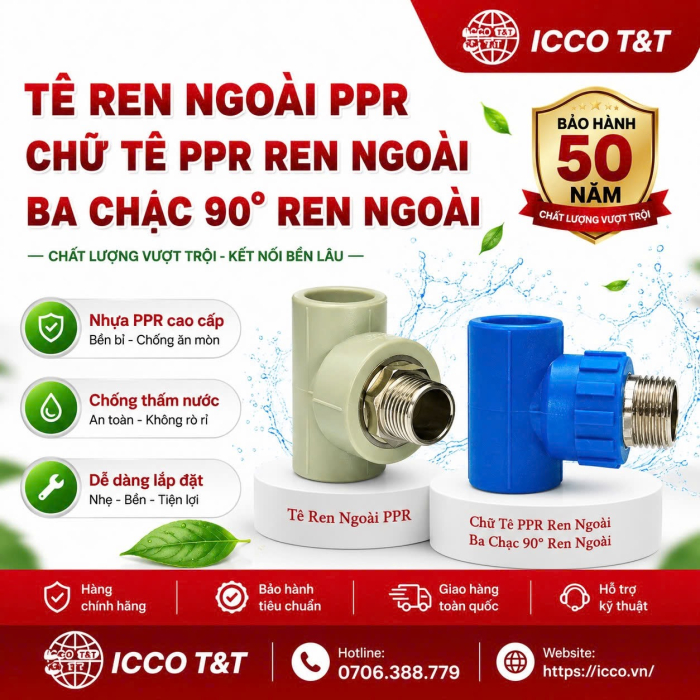TÊ REN NGOÀI PPR | CHỮ T PPR REN NGOÀI l BA CHẠC 90 ĐỘ REN NGOÀI