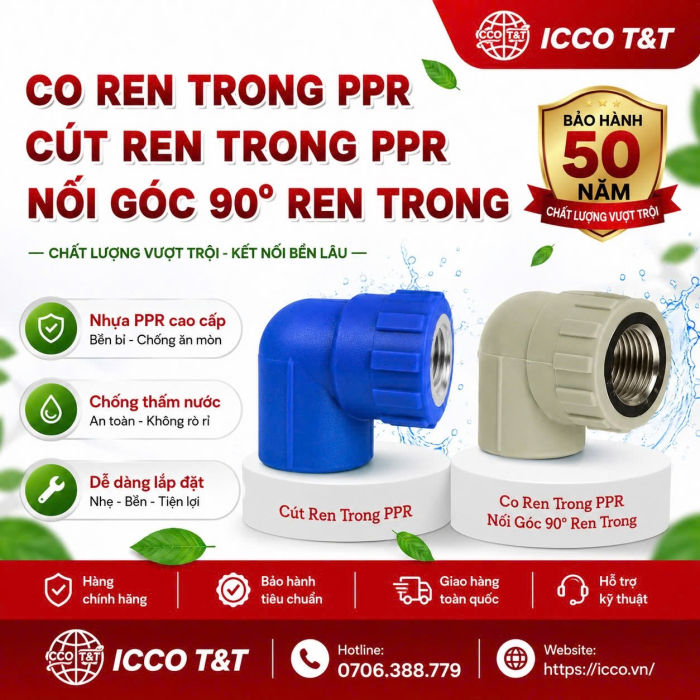 CO REN TRONG PPR | CÚT REN TRONG l NỐI GÓC 90 ĐỘ REN TRONG