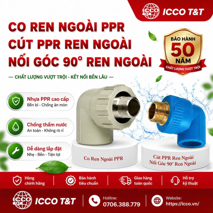 CO REN NGOÀI PPR | CÚT REN NGOÀI l NỐI GÓC 90 ĐỘ REN NGOÀI