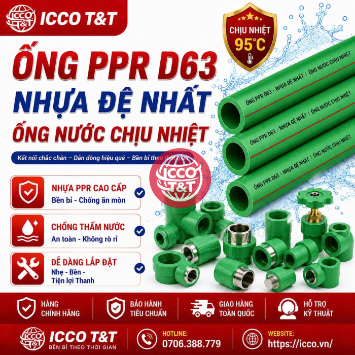 Ống PPR D63 l Nhựa Đệ Nhất l Ống Nước Chịu Nhiệt