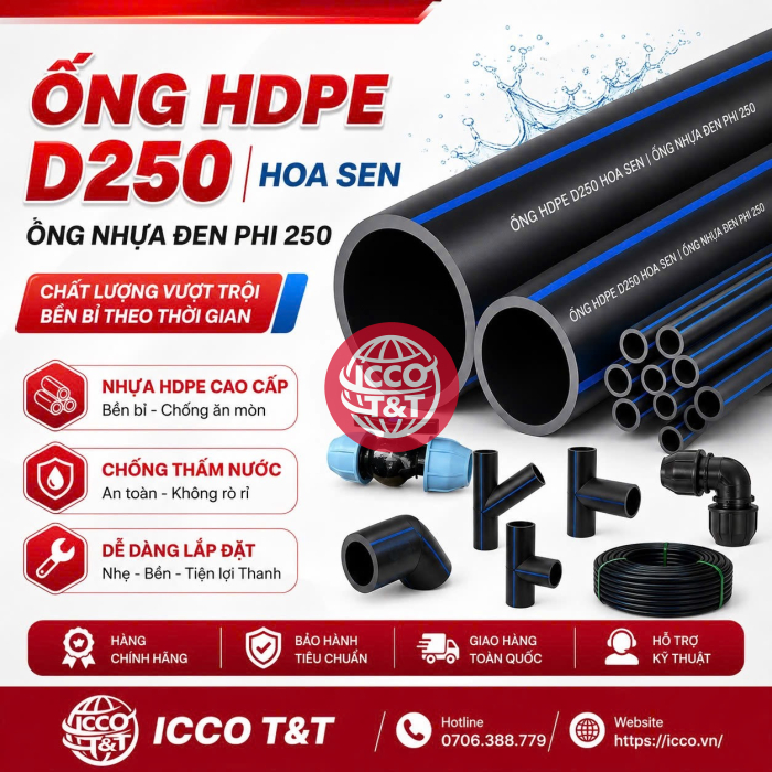 Ống HDPE D250 Hoa Sen l Ống Nhựa Đen Phi 250