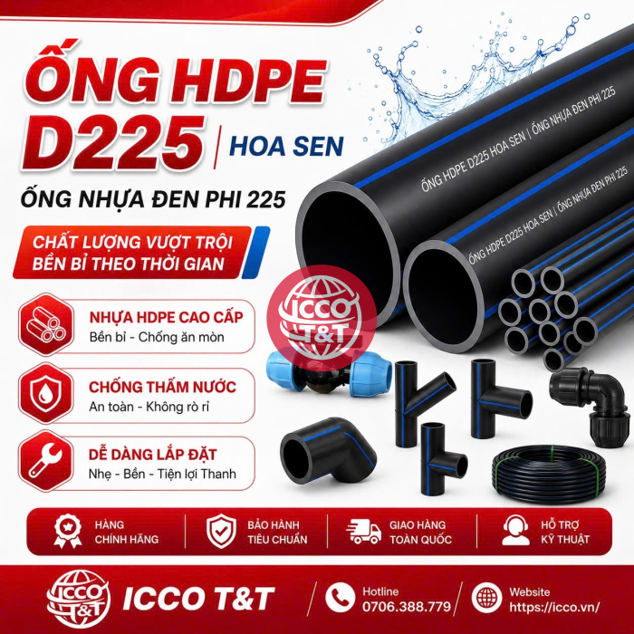 Ống HDPE D225 Hoa Sen l Ống Nhựa Đen Phi 225