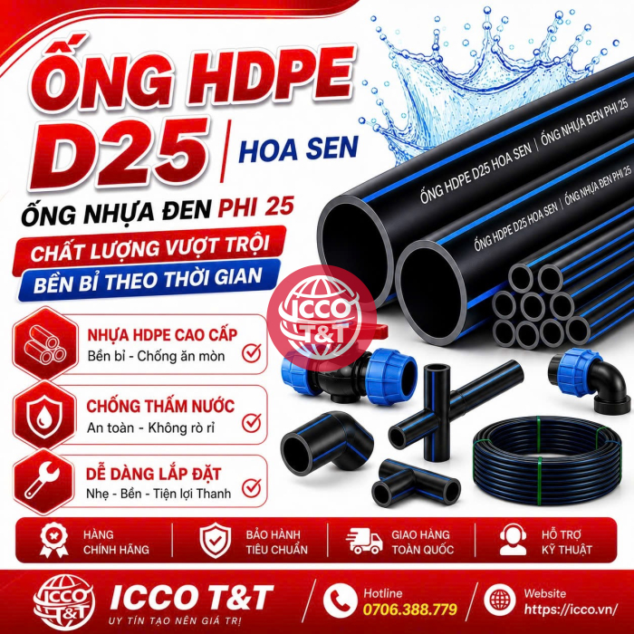 Ống HDPE D25 Hoa Sen l Ống Nhựa Đen Phi 25