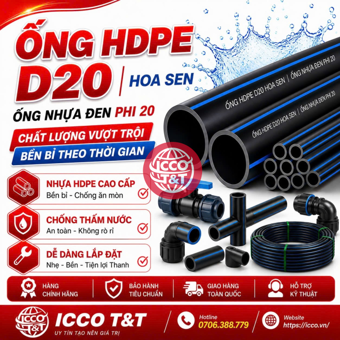 Ống HDPE D20 Hoa Sen l Ống Nhựa Đen Phi 20