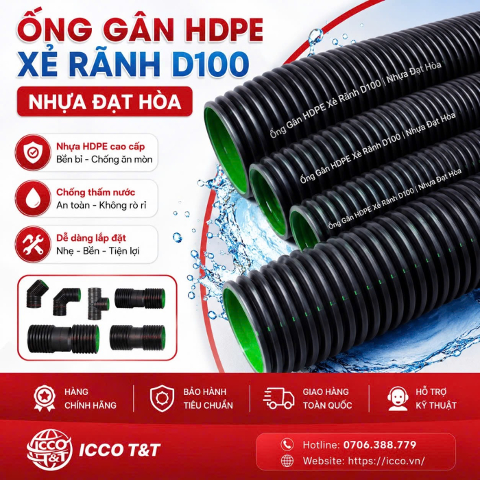 Ống Gân HDPE Xẻ Rãnh D100 l Nhựa Đạt Hòa