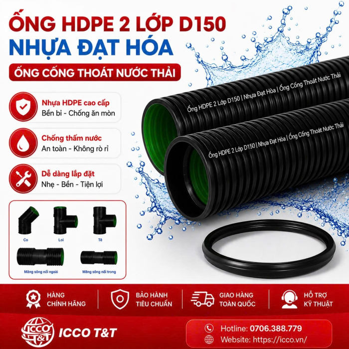 Ống HDPE 2 Lớp D150 l Nhựa Đạt Hòa l Ống Cống Thoát Nước Thải