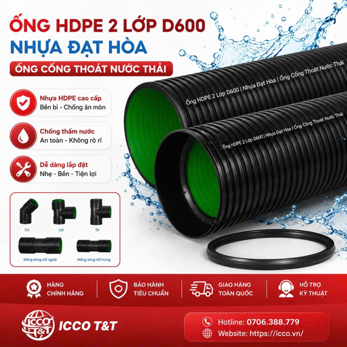 Ống HDPE 2 Lớp D600 l Nhựa Đạt Hòa l Ống Cống Thoát Nước Thải