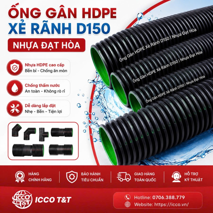 Ống Gân HDPE Xẻ Rãnh D150 l Nhựa Đạt Hòa