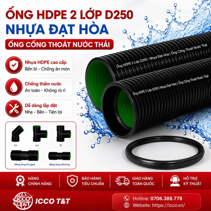 Ống HDPE 2 Lớp D250 l Nhựa Đạt Hòa l Ống Cống Thoát Nước Thải