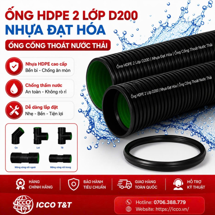 Ống HDPE 2 Lớp D200 l Nhựa Đạt Hòa l Ống Cống Thoát Nước Thải