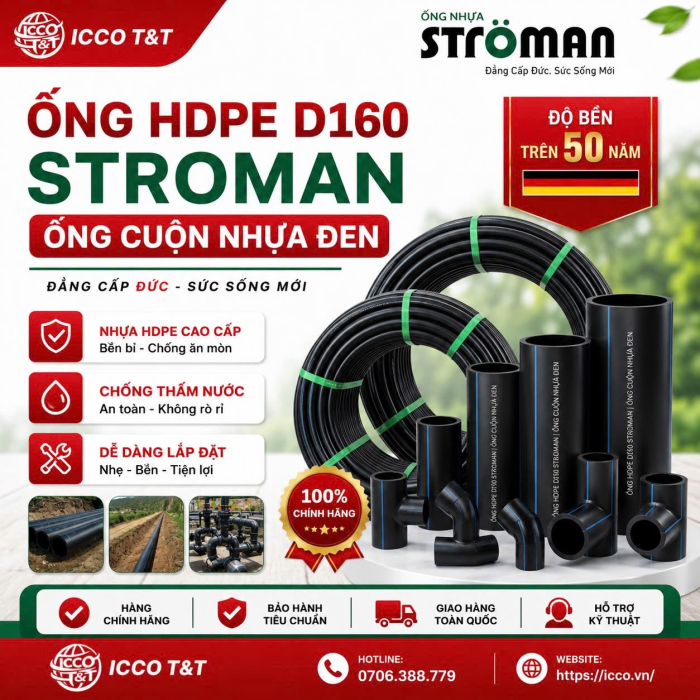 Ống HDPE D160 Stroman l Ống Cuộn Nhựa Đen