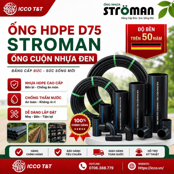 Ống HDPE D75 Stroman l Ống Cuộn Nhựa Đen