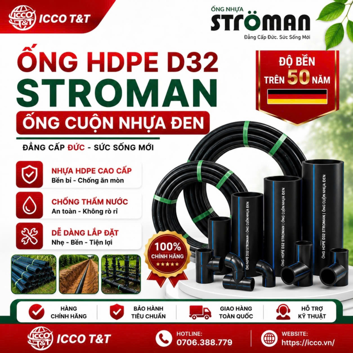 Ống HDPE D32 Stroman l Ống Cuộn Nhựa Đen
