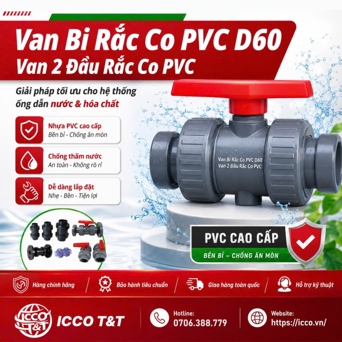 Van Bi Rắc Co PVC D60 l Van 2 Đầu Rắc Co PVC