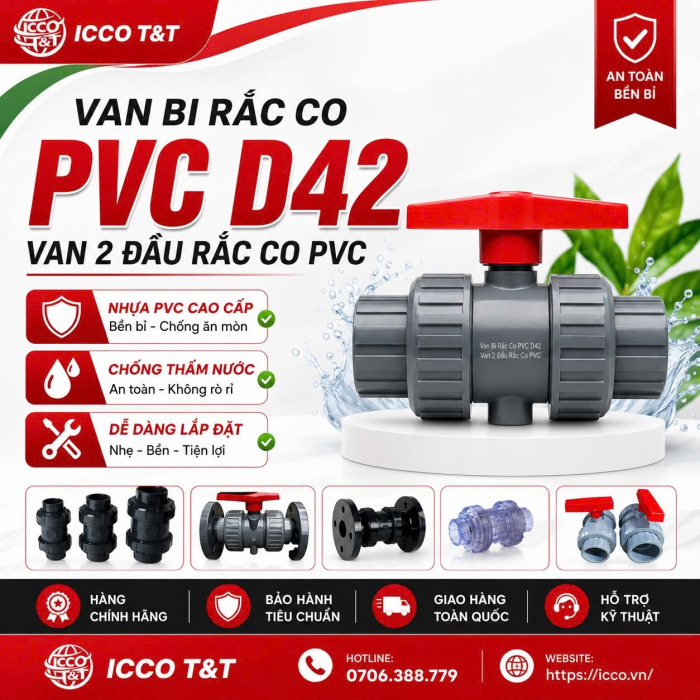 Van Bi Rắc Co PVC D42 l Van 2 Đầu Rắc Co PVC