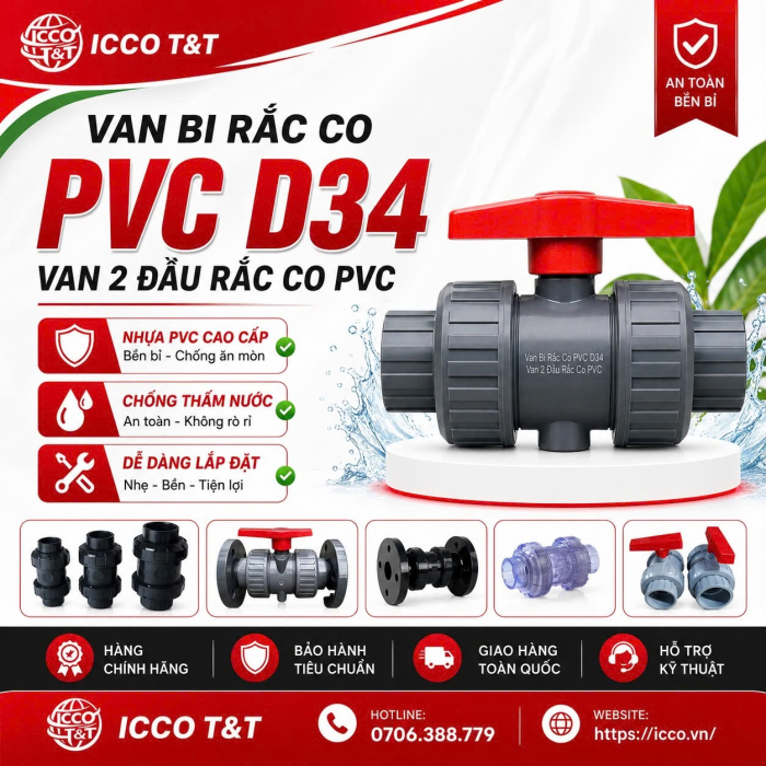 Van Bi Rắc Co PVC D34 l Van 2 Đầu Rắc Co PVC