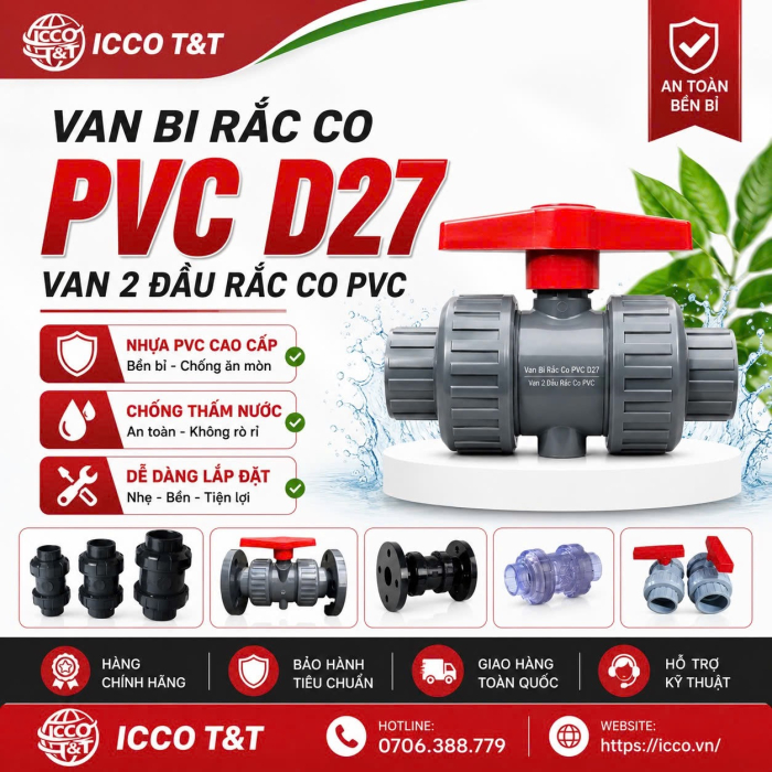 Van Bi Rắc Co PVC D27 l Van 2 Đầu Rắc Co PVC