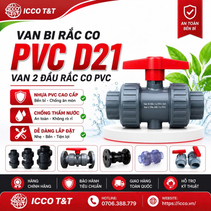 Van Bi Rắc Co PVC D21 l Van 2 Đầu Rắc Co PVC