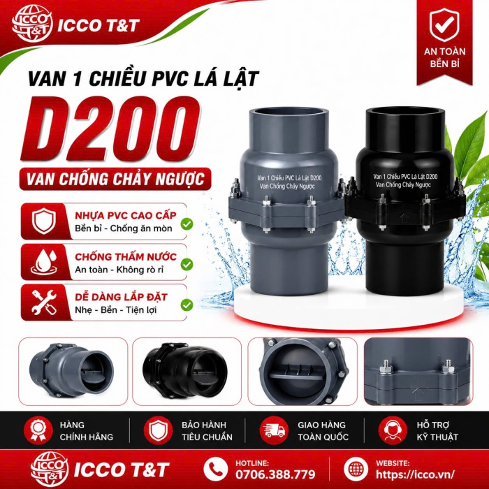 Van 1 Chiều PVC Lá Lật D200 l Van Chống Chảy Ngược