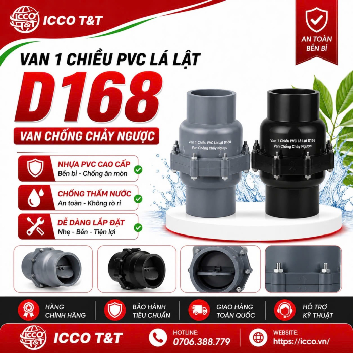 Van 1 Chiều PVC Lá Lật D168 l Van Chống Chảy Ngược