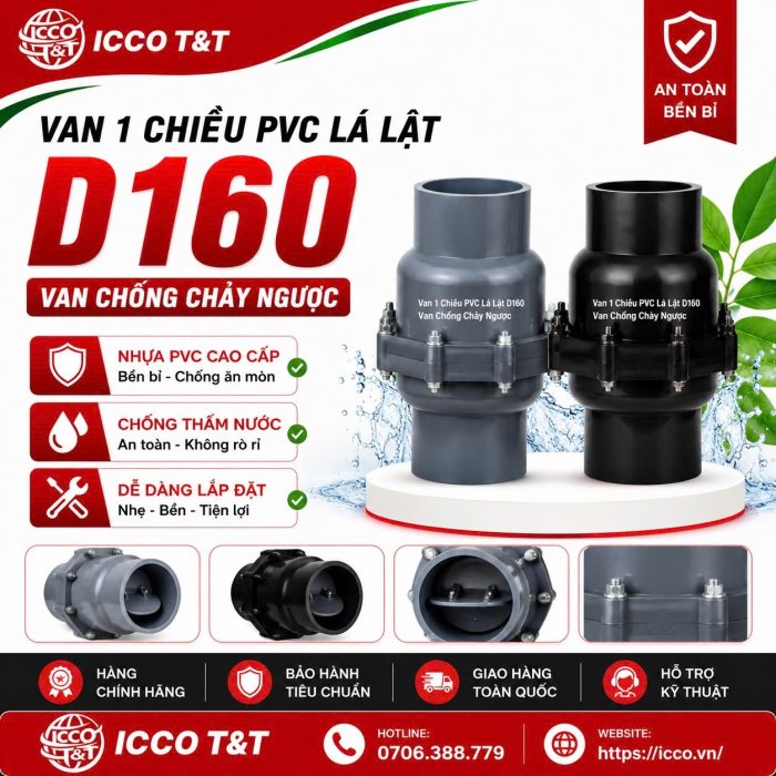 Van 1 Chiều PVC Lá Lật D160 l Van Chống Chảy Ngược