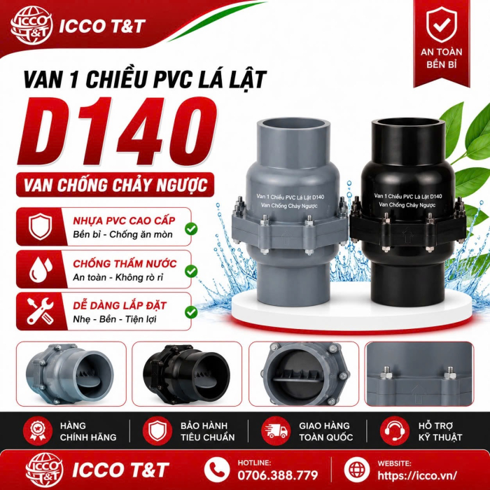 Van 1 Chiều PVC Lá Lật D140 l Van Chống Chảy Ngược