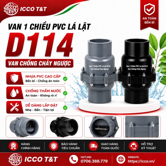 Van 1 Chiều PVC Lá Lật D114 l Van Chống Chảy Ngược