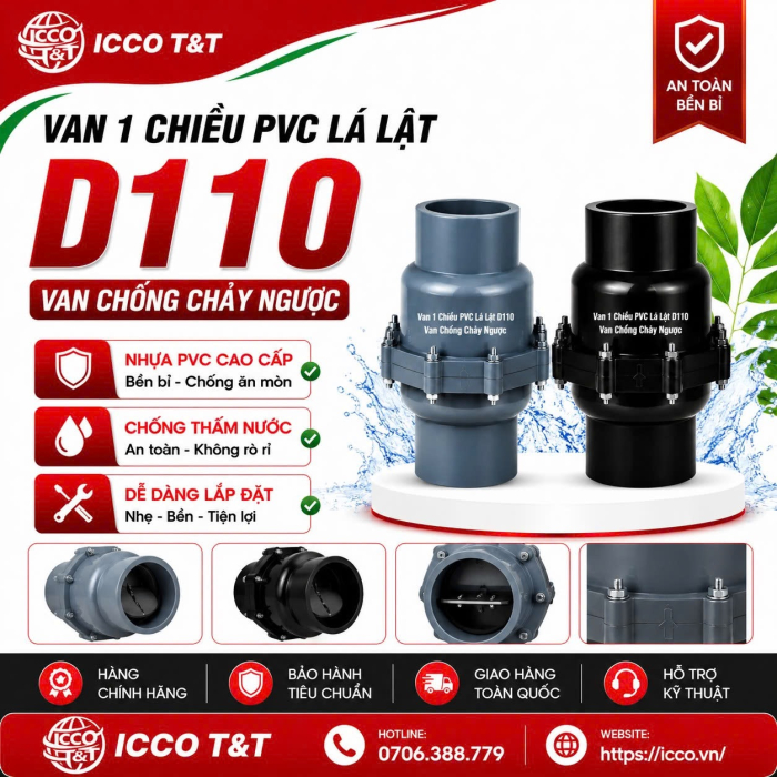 Van 1 Chiều PVC Lá Lật D110 l Van Chống Chảy Ngược