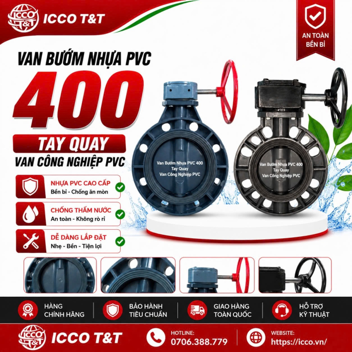 Van Bướm Nhựa PVC 400 Tay Quay l Van Công Nghiệp PVC