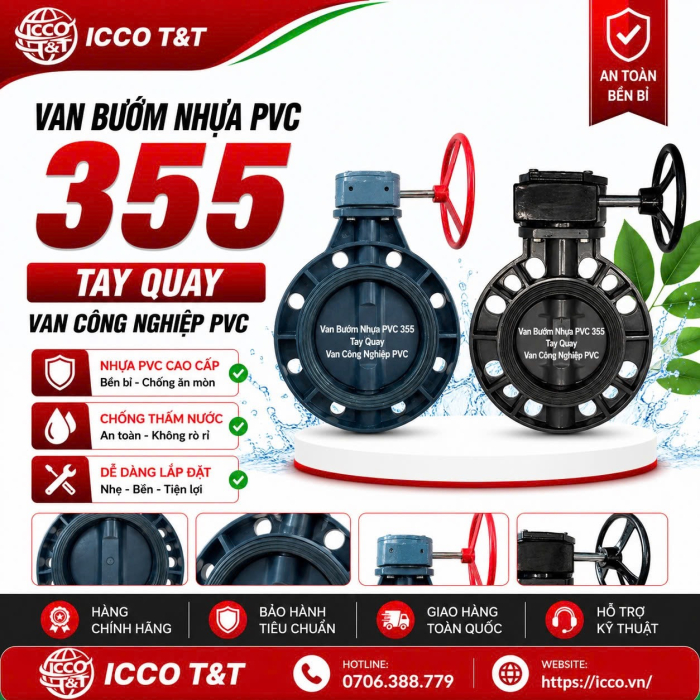 Van Bướm Nhựa PVC 355 Tay Quay l Van Công Nghiệp PVC