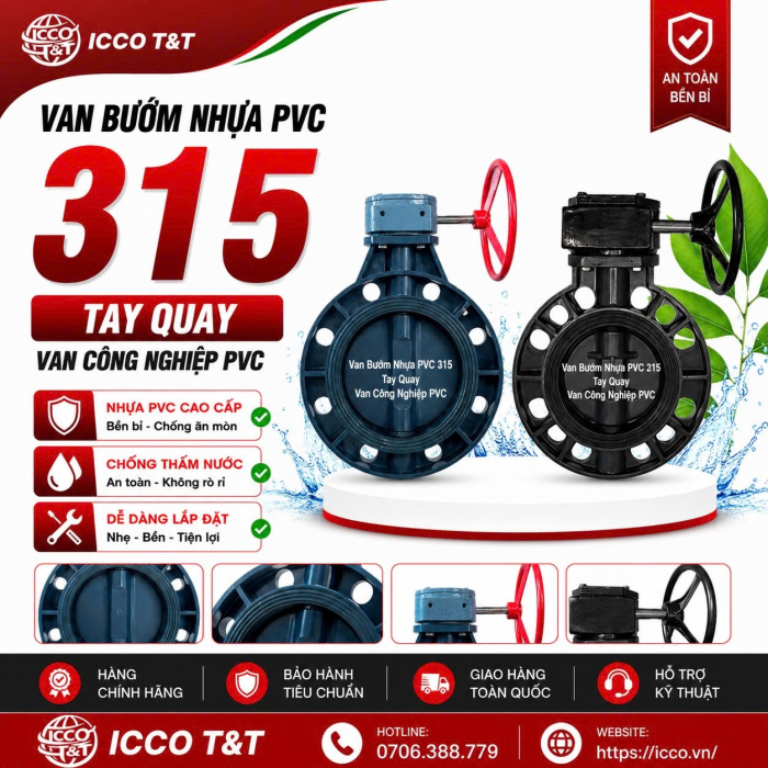 Van Bướm Nhựa PVC 315 Tay Quay l Van Công Nghiệp PVC