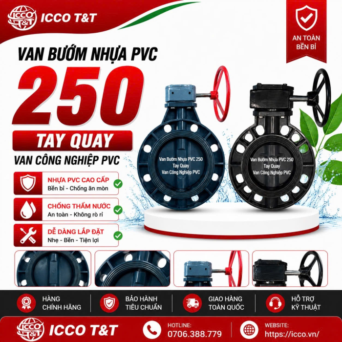 Van Bướm Nhựa PVC 250 Tay Quay l Van Công Nghiệp PVC