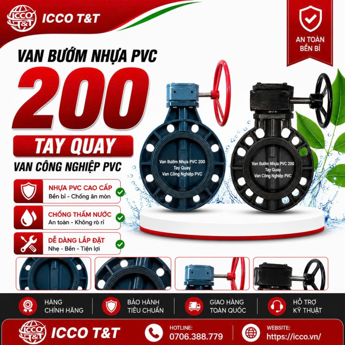 Van Bướm Nhựa PVC 200 Tay Gạt l Van Công Nghiệp PVC