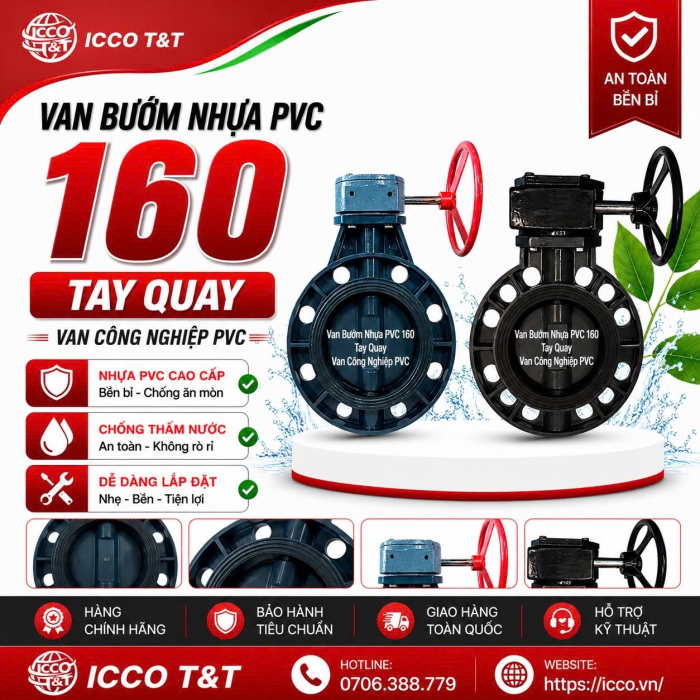 Van Bướm Nhựa PVC 160 Tay Gạt l Van Công Nghiệp PVC