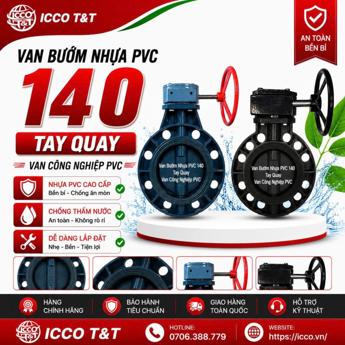 Van Bướm Nhựa PVC 140 Tay Gạt l Van Công Nghiệp PVC