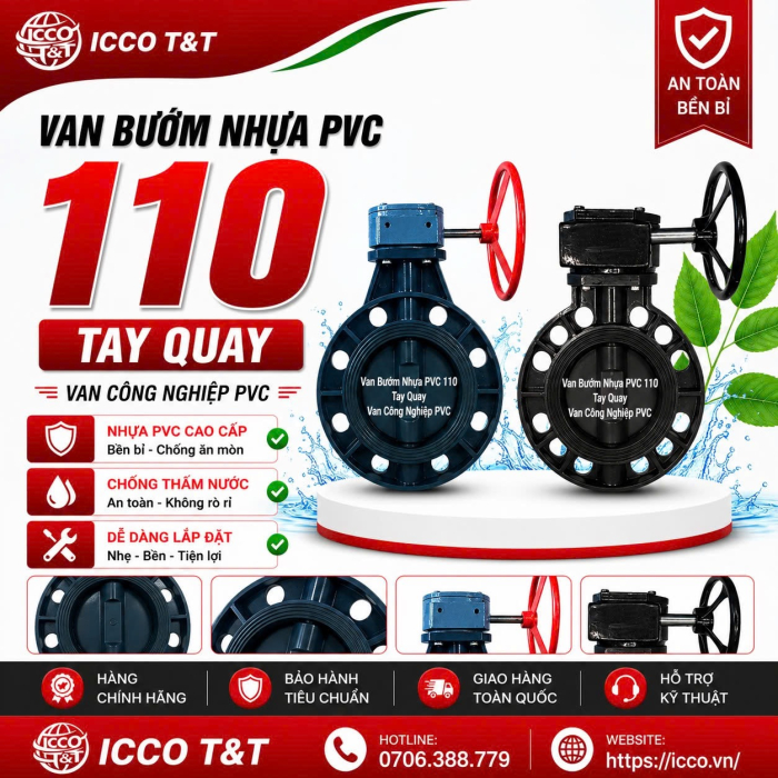 Van Bướm Nhựa PVC 110 Tay Gạt l Van Công Nghiệp PVC