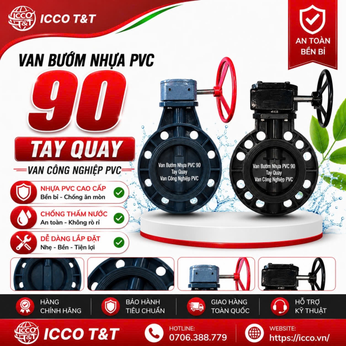 Van Bướm Nhựa PVC 90 Tay Gạt l Van Công Nghiệp PVC