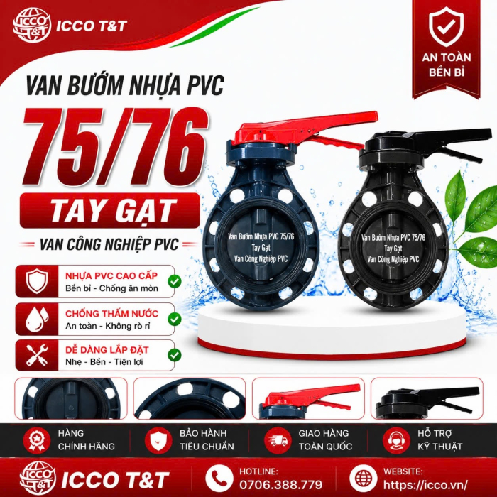 Van Bướm Nhựa PVC 75/76 Tay Gạt l Van Công Nghiệp PVC