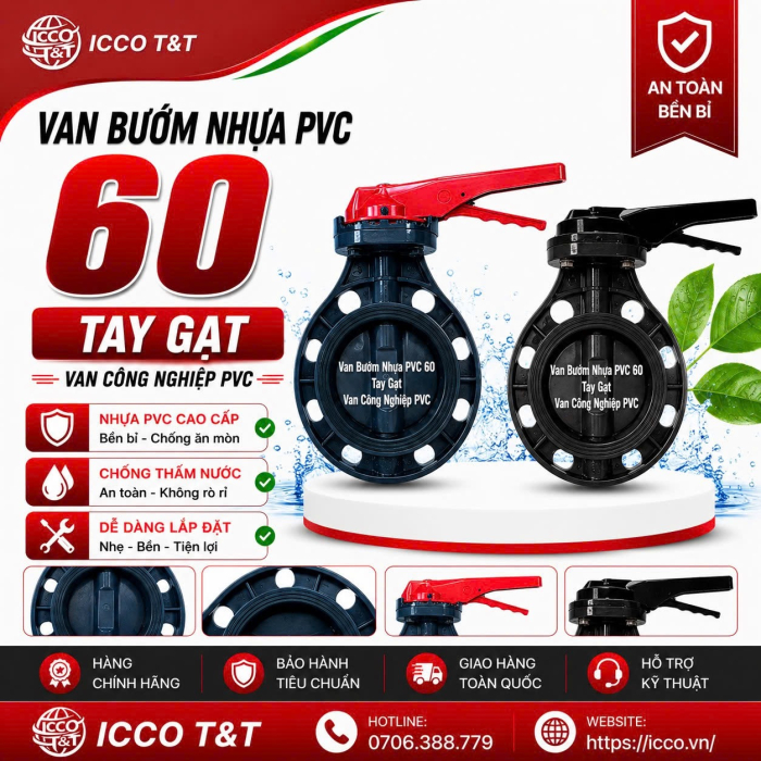 Van Bướm Nhựa PVC 60 Tay Gạt l Van Công Nghiệp PVC